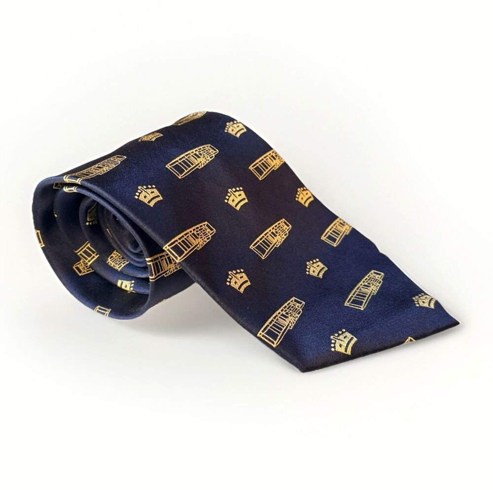 DOPPELDECKER Silk Tie Wright Flyer Bi-Plane Airplane on Navy Blue Gold Aviation